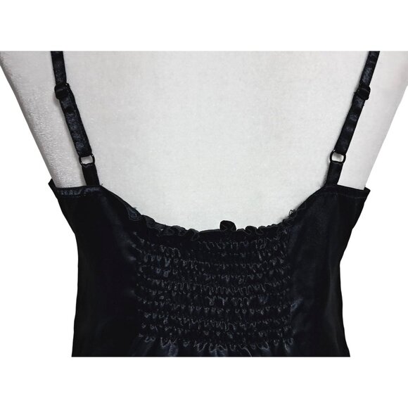 Y2K Divided Black Satin Embroidered Camisole Top With Floral & Bird Design Adjus - Picture 9 of 12
